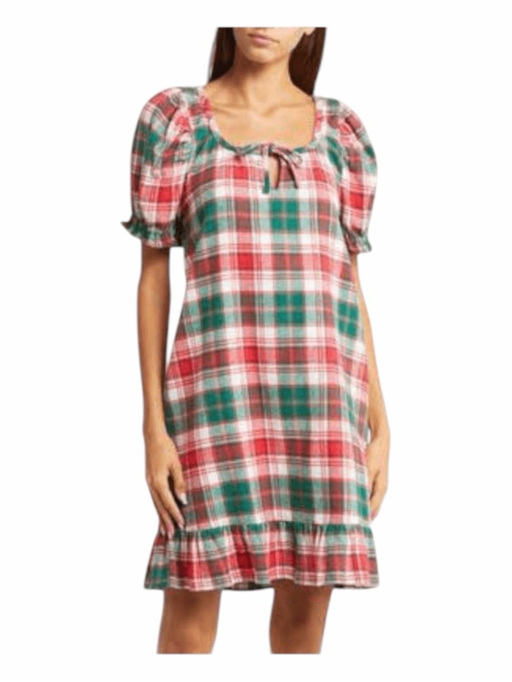 NWT NORDSTROM Make Merry Red Lollipop Aiden Plaid Cotton Flannel Nightgown Large